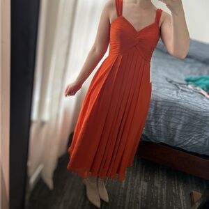 Elegant Orange Pleated Dress